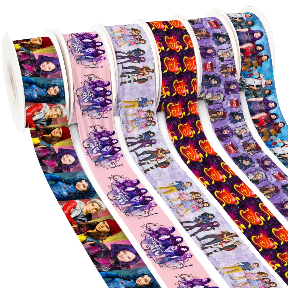 Disney Cartoon Descendant Pattern Printed Grosgrain Ribbon for Gift Wrapping Hair Bow 5 Yards