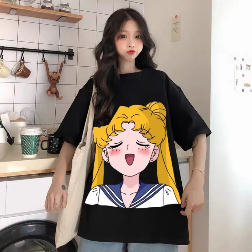 

Apanese Summer Style of Cute and Fresh Anime Sailor Moon Cartoon Printed Short-sleeved T-shirt Is A Trendy Loose Top for Women