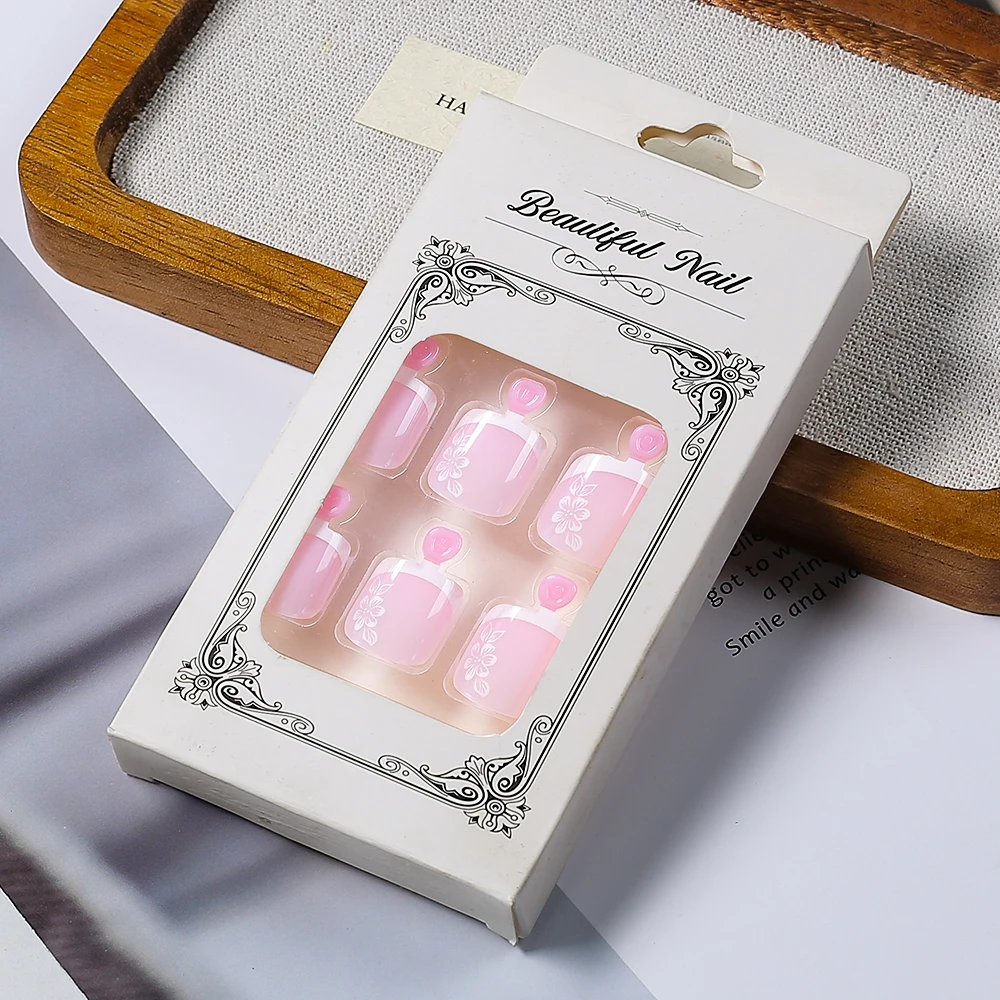 24Pcs/box Medium-French Ballet Fake Nails Press On Nail White-Edge French Nail Tips Glitter Silver Line French Coffin Nail Tips