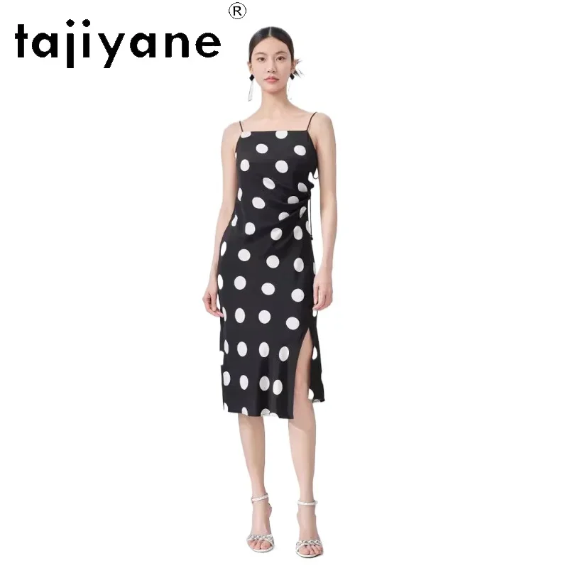 TAJIYANE 93% Mulberry Silk 28 Momme Dresses 2024 Women Elegant Long Dresses Summer Sleeveless Dress Womans Clothing 여성여름원피스