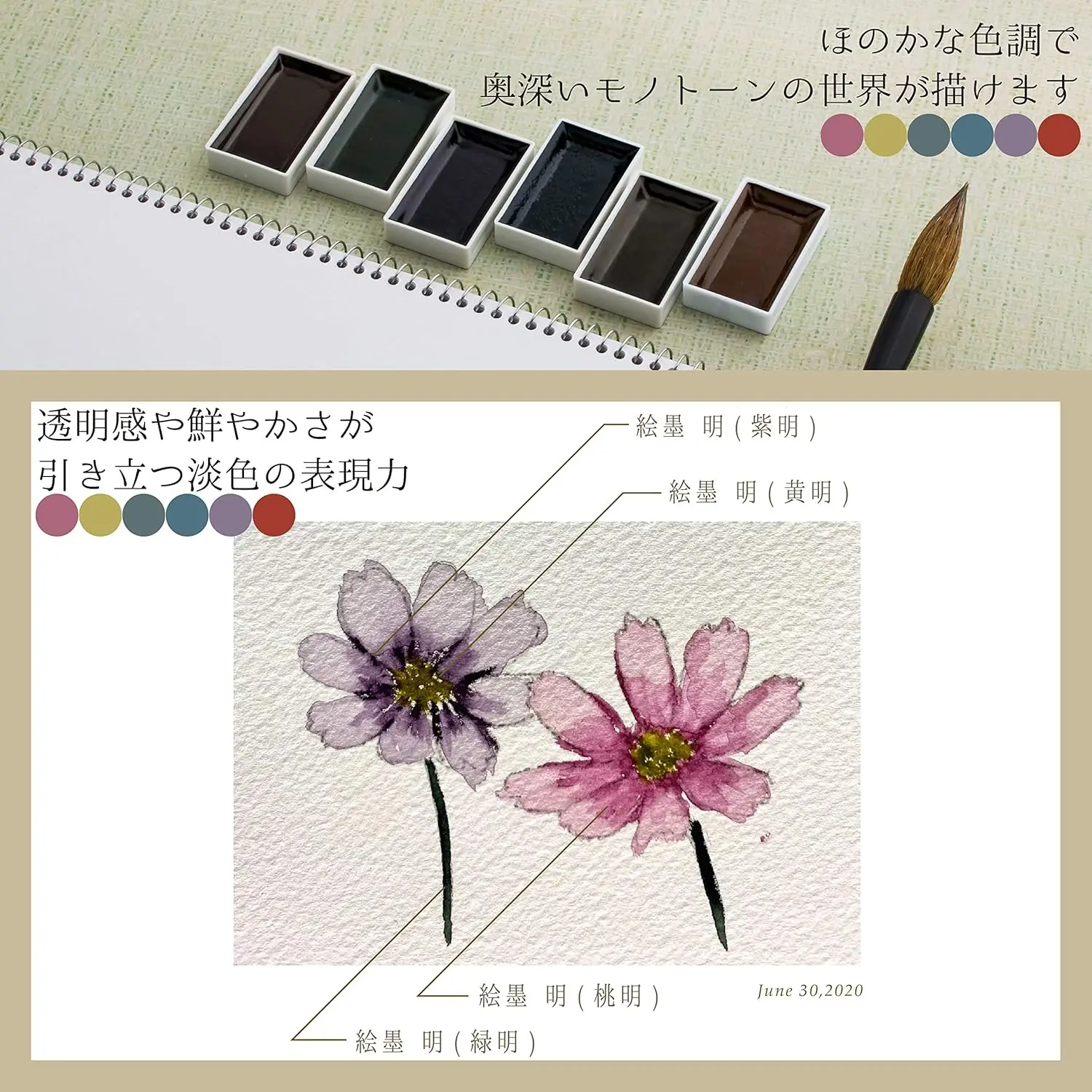 Japan Sumikundo Aquarell-Festtinten-Set, 6 Farben, professionelle Qualität für Künstler und Bastler, AP-zertifiziert, für Erwachsene – Detail 12