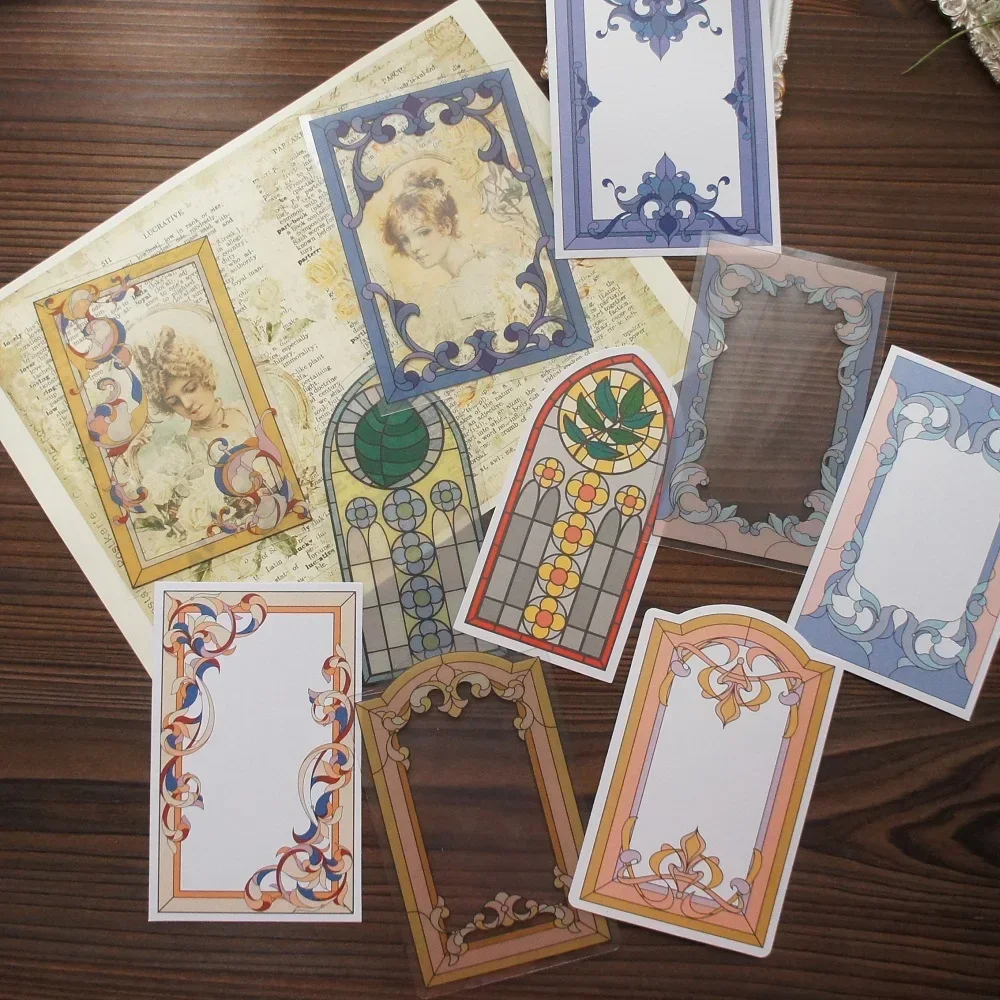 

10pcs Stained Glass Design Blue Iris Yellow Flower Window Style As Background Card Paper Set Gift Scrapbooking Decoration Use