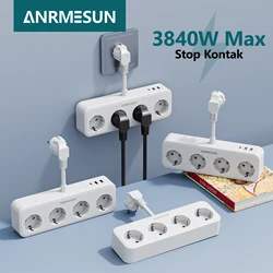 ANRMESUN EU AC plug power wall mounted multi tap socket network filter with USB-C PD 20w Fast charging network filter adapter