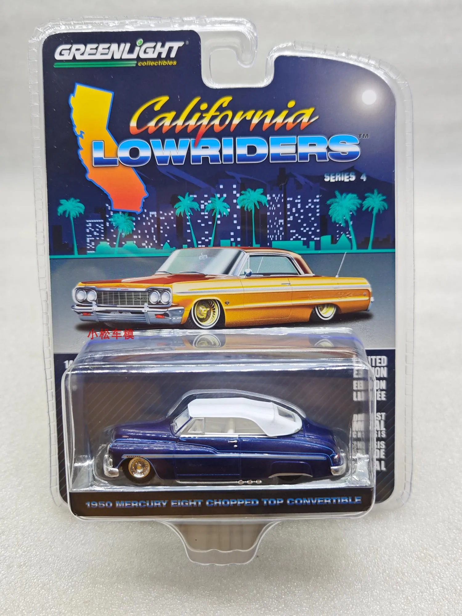 Green Light 1:64 California Low Slung Series 4-1950 Mercury Eight Chopped Convertible - Dark Bluecar Model Collection Toys Gifts