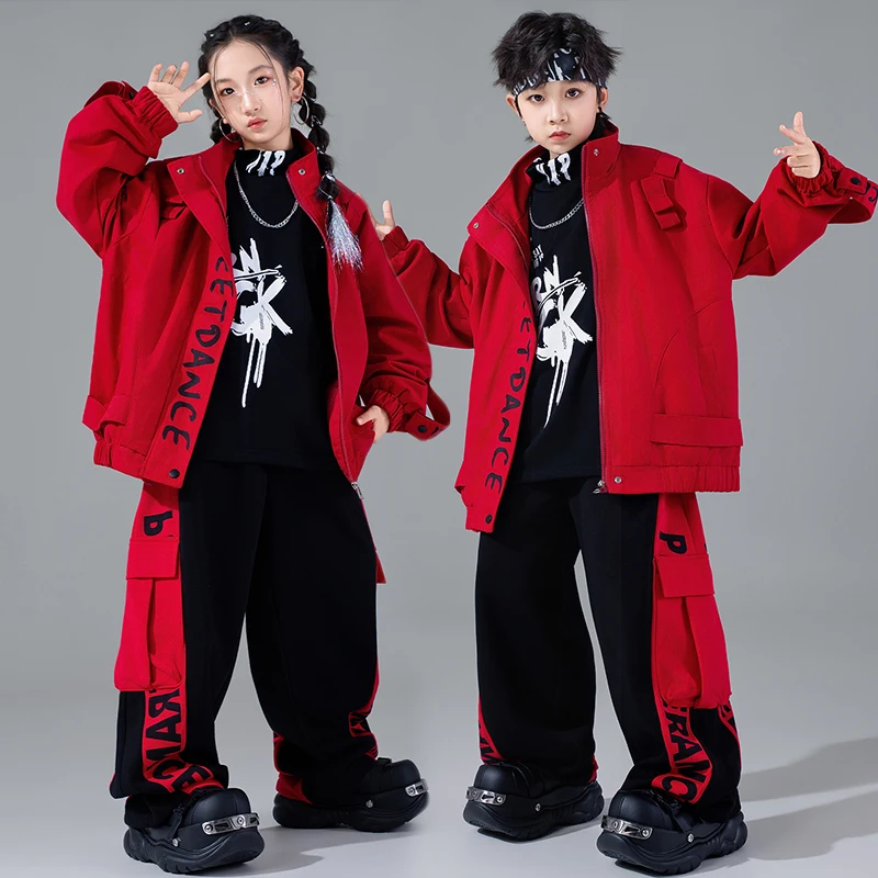 

Детская танцевальная одежда в стиле хип-хоп для мальчиков, красный, черный джазовый наряд, одежда для подиума, сценическая одежда, одежда для уличных танцев, брюки в стиле хип-хоп VDL4886