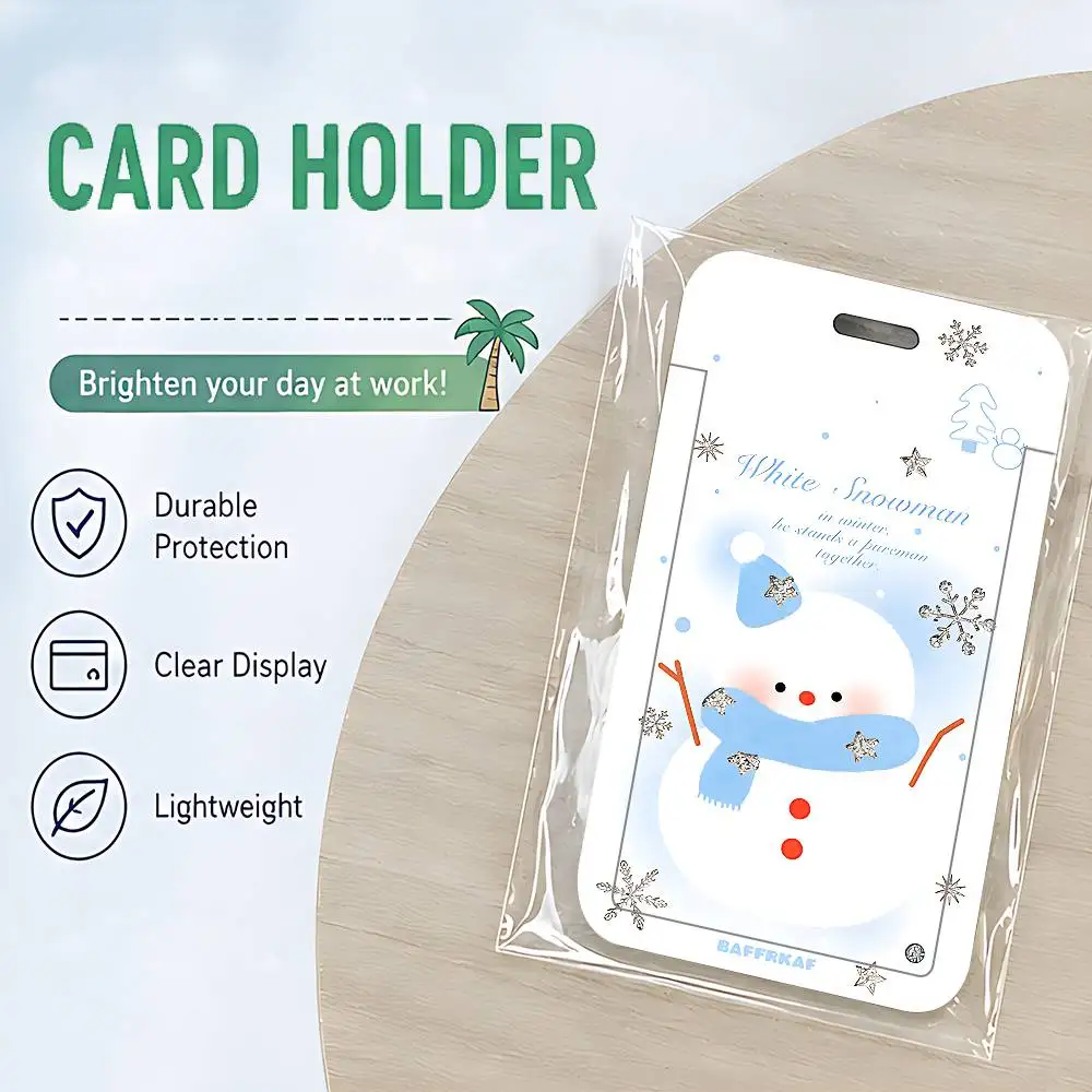 Cartoon Cute Snowflake Snowman Winter ID Card Holder Cute Badge Holder PVC Card Cover With Clear Window For Student Bus Card