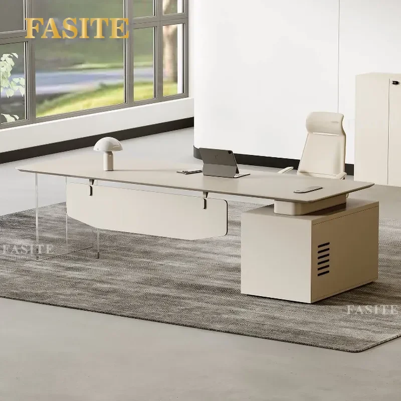 For Italian Style Electric Height Adjustable Acrylic Suspension Executive Desk Minimalist Manager President Office Workbench