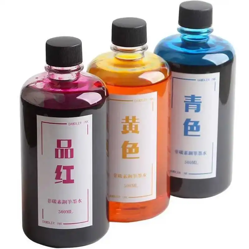 Big Volume 500ml/ Bottle 24 Colors Non Carbon Dyestuff Fountain Pen Ink Without Powder, Smooth Writing Ink