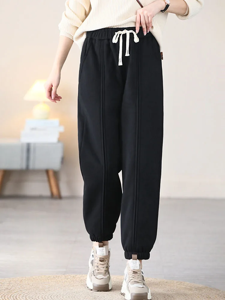 Max LuLu 2022 Korean Design Women Winter Fashion Loose Fur Fitness Sweat Pants Ladies Vintage Warm Casual Thicken Harem Trousers