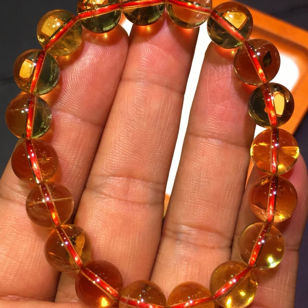 Natural Citrine 10mm Bead Bracelet for Women Reiki Healing Jewelry Strand Bangles Female Gift One Piece