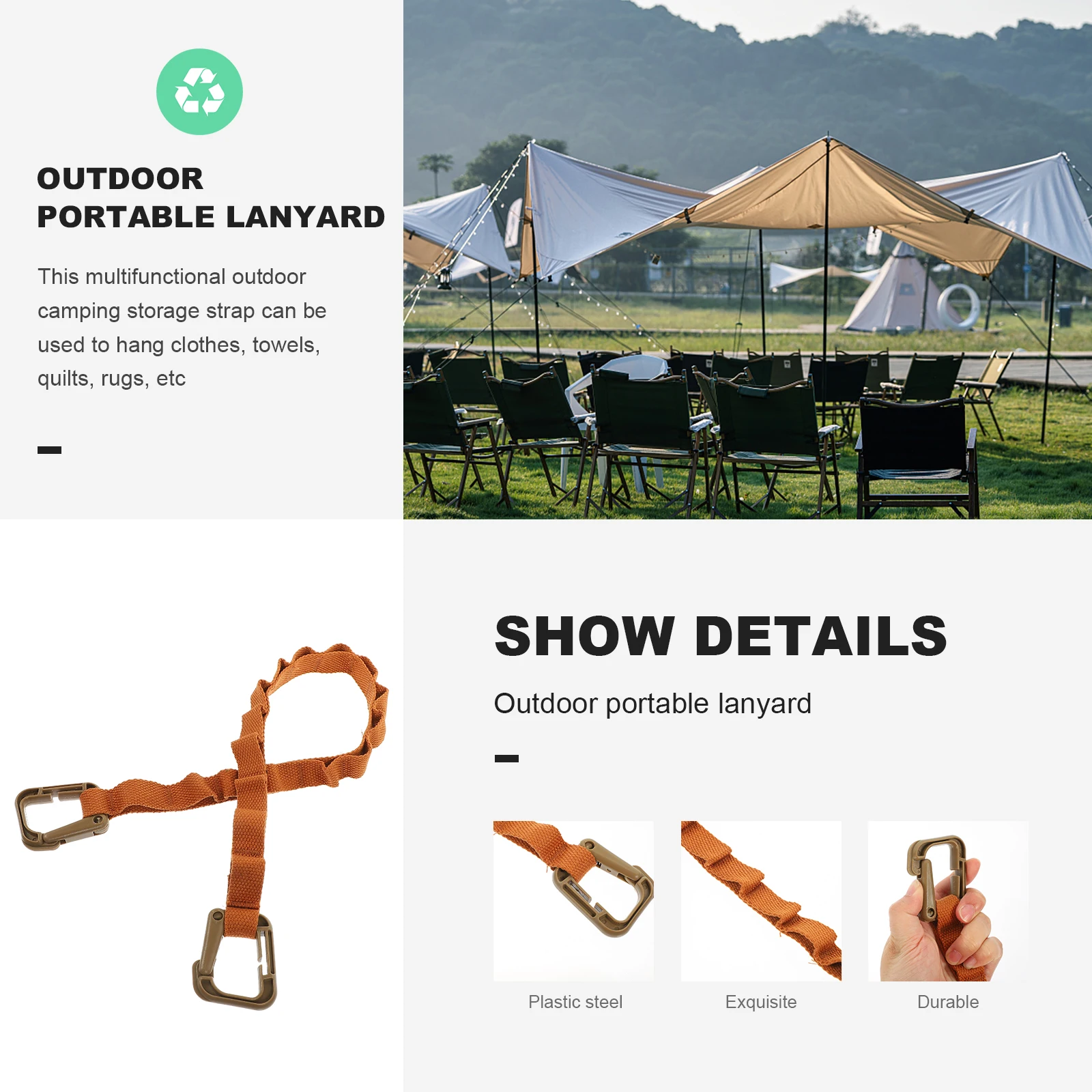 

Multifunctional Camping Hanging Rope Durable Plastic Steel Strap Portable Gear Tent Balcony Garden Party Storage Lanyard Outdoor