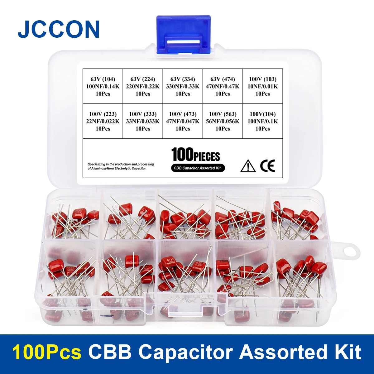 

100Pcs/Box CBB Metal Film Capacitors Assortment Kit 63V 100V 10Values 102 222 332 472 103 223 333 473 683 104 154 224 334 474 56