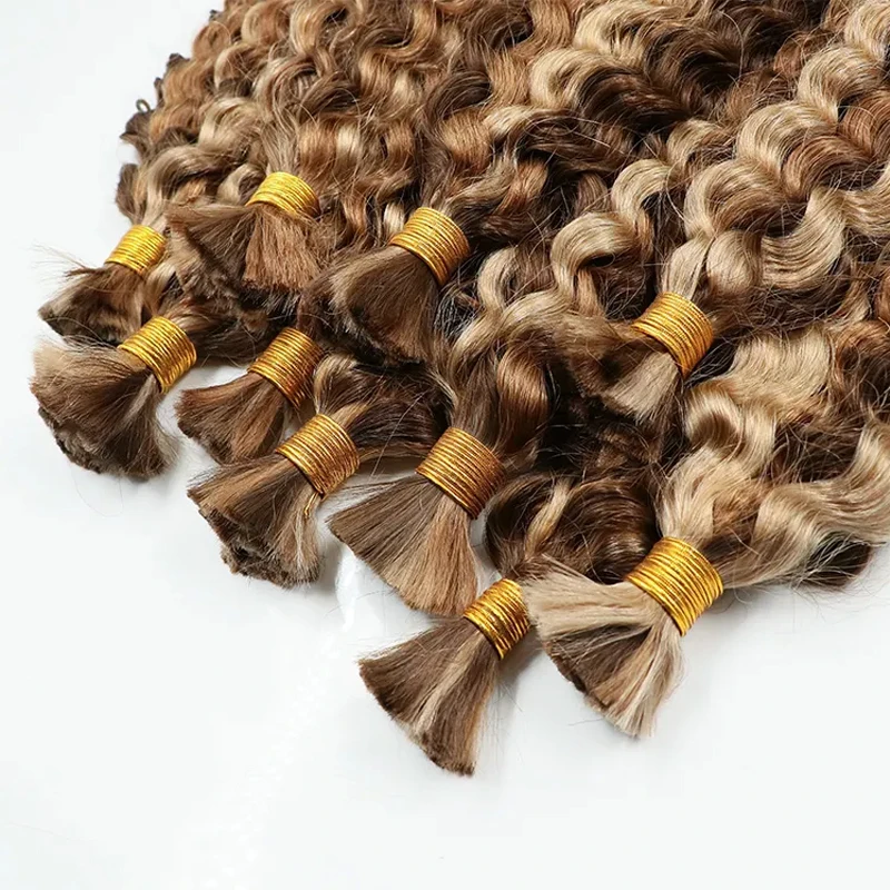 Deep Wave Bulk Cabelo Humano para Trançar, Extensões Encaracoladas para Tranças Boho, Sem Trama, 100% Cabelo Virgem, 18-30 em