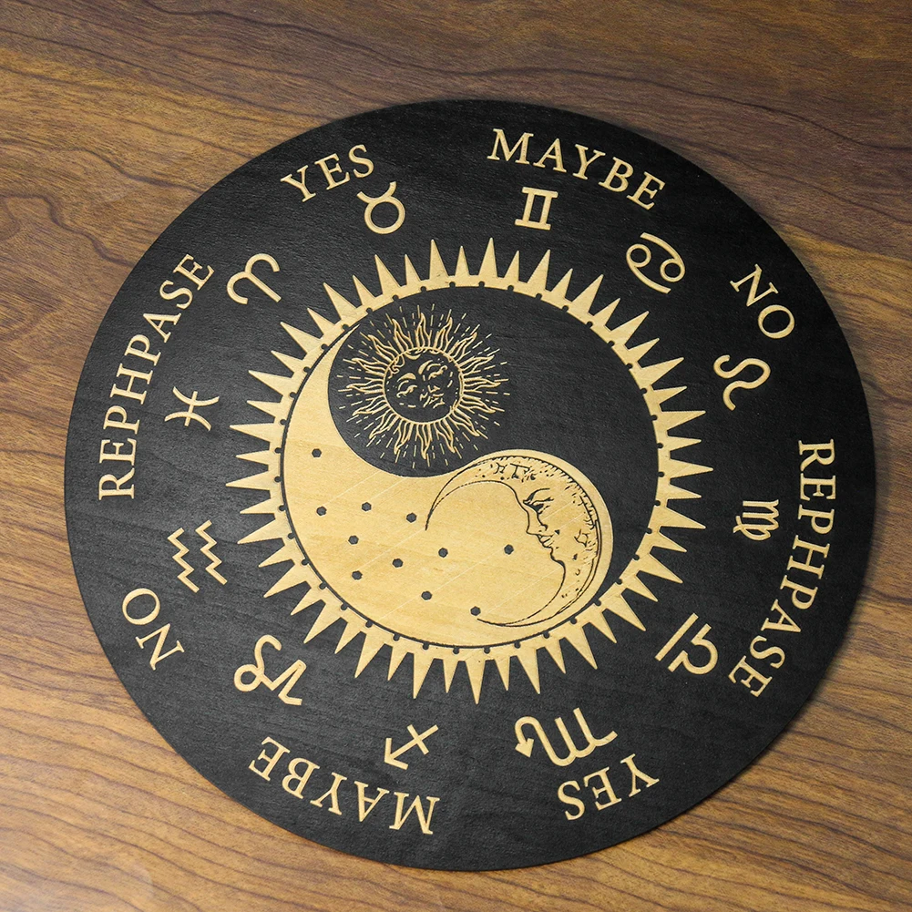 25cm Taoism Witchcraft Divination Board Black Wood Altar Yin Yang Sun Moon 12 Constellation Pendulum Tai Ji Game Magical Scrying