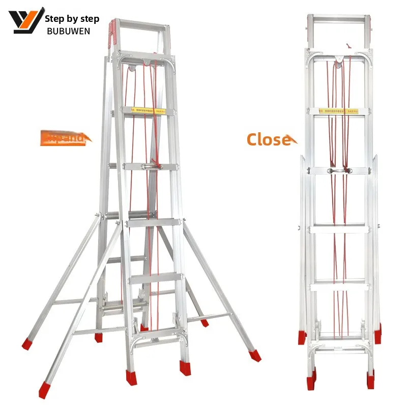 Steady aluminum alloy telescopic herringbone ladder thickened, engineering outdoor lifting attic ladder folding leg ladder