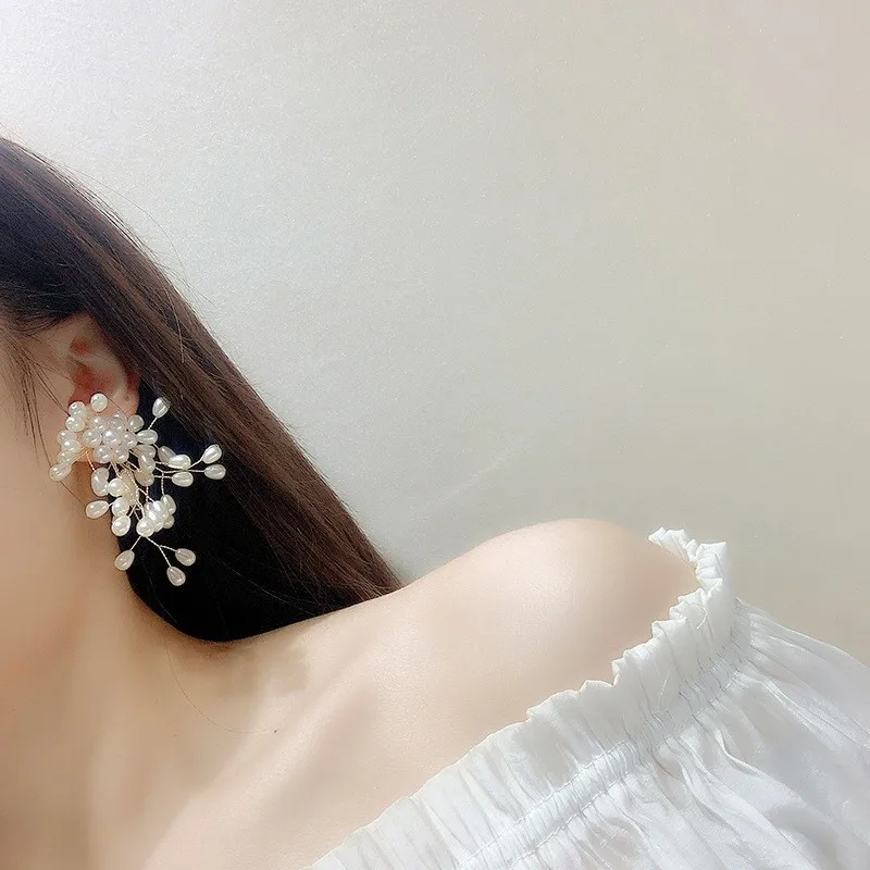 ZAKOL Temperament Imitation Pearl Flower Earrings Bridal Sweet Handmade Beading Earring Wedding Forest Style Dress Accessories