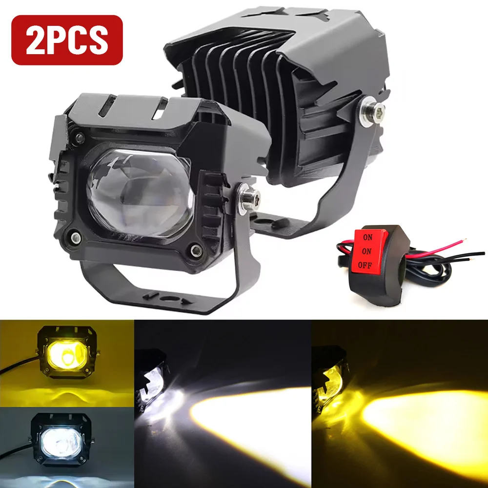 

2PCS 3 inch Driving Led Work Light Dual Color 16000LM Auxiliary Spotlight Lamp Motorcycle Fog Light for ATV SUV Car With Switch