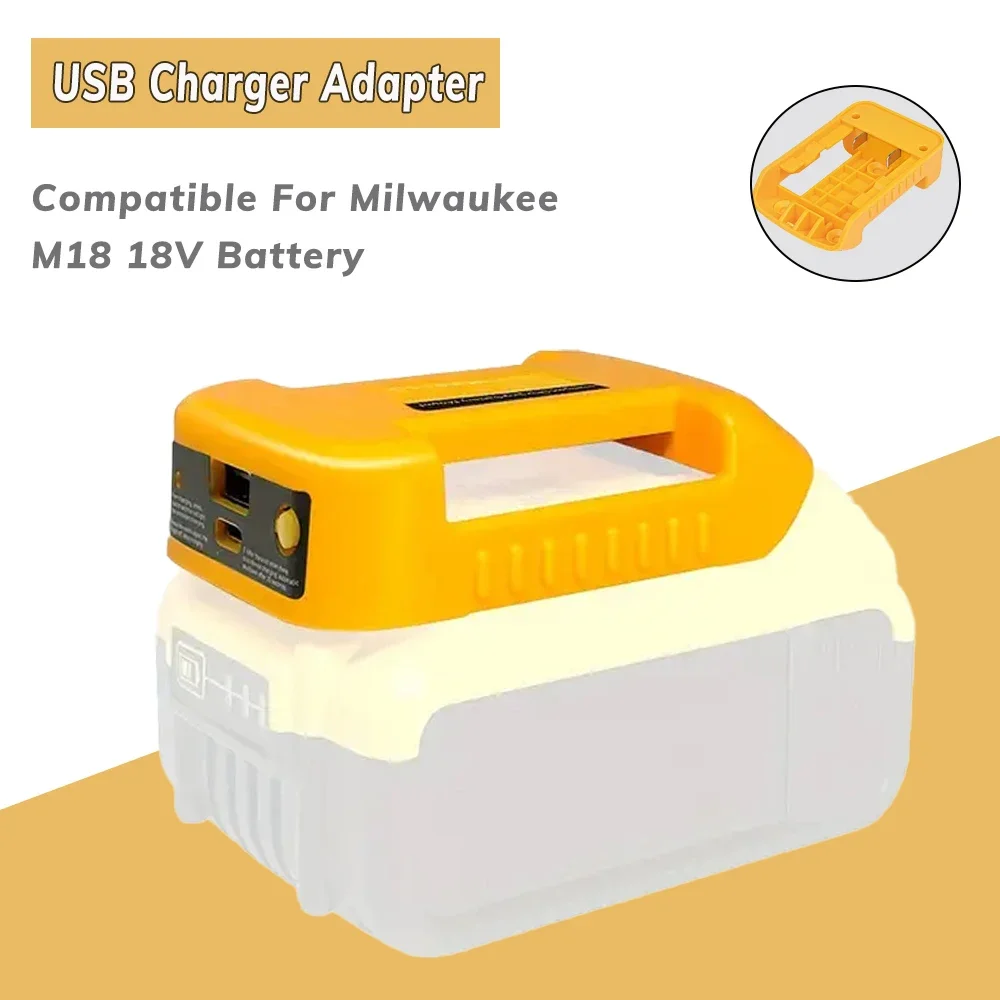 USB Charger Adapter for Dewalt 18V 20V Lithitum Battery Portable Type-C Port Fast Charging Battery Storage Rack Holder Case