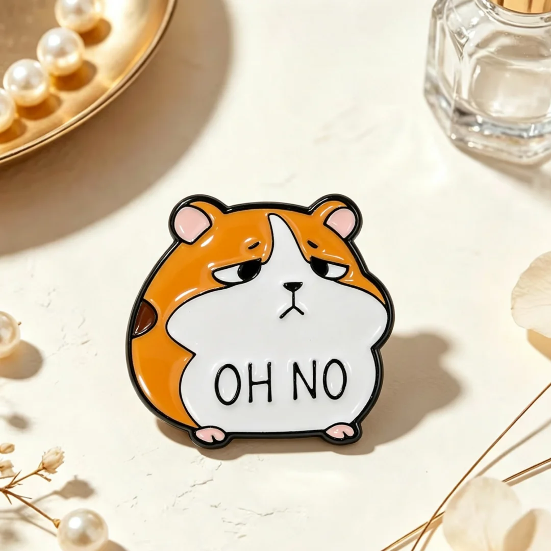Sad OH NO Hamster Enamel Lapel Pin Grumpy Cartoon Fluffy Rodent Metal Badge Daily Backpack Trendy Decor Ornament