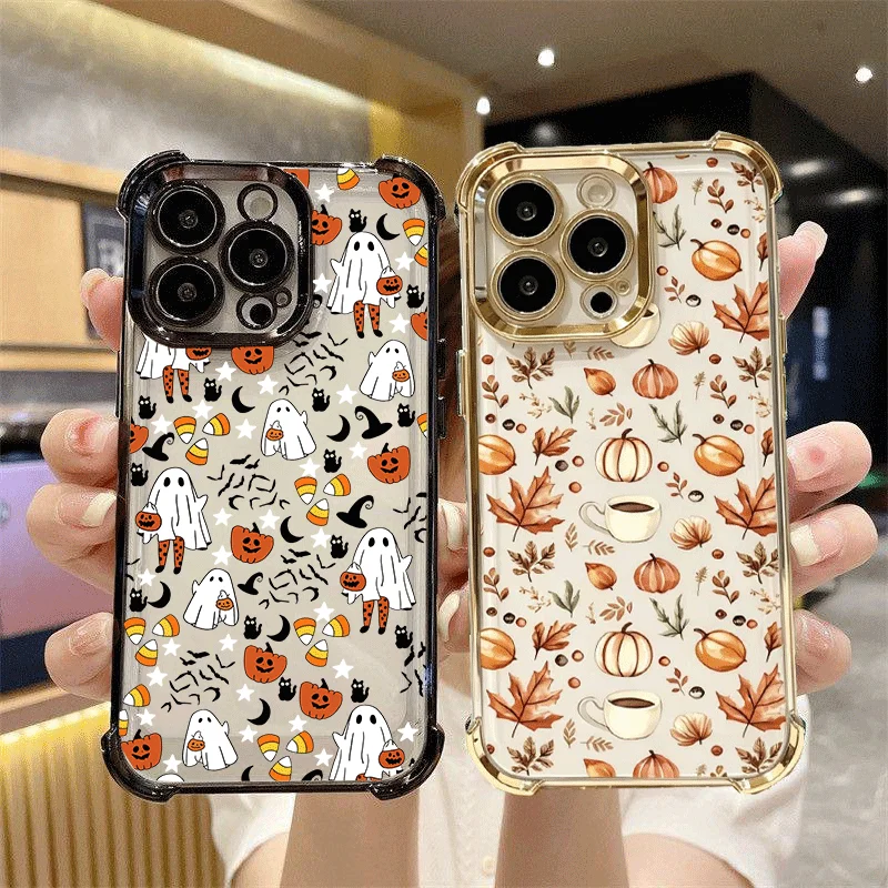 Cute Cartoon Halloween Ghost Pumpkin Case For Samsung Galaxy S26 FE S26 S25 Ultra S24 S23 S22 S21 Plus A57 A56 5G Airbag Casing
