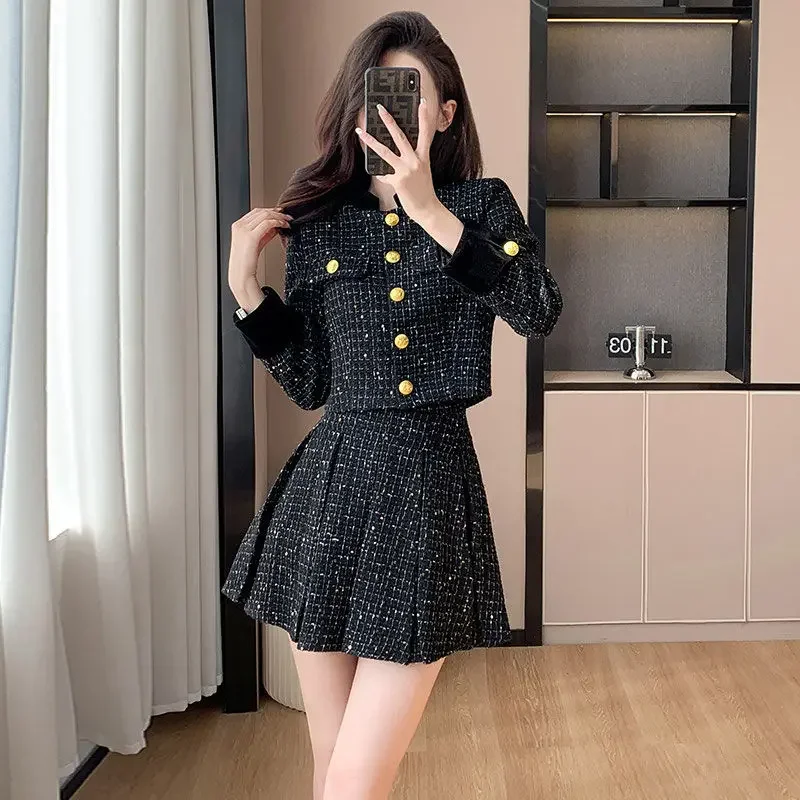 Chic Style Fashion Set for Women Autumn and Winter 2024 Petite Socialite Two-Piece Skirt Outfit Girl Female Office Lady Clothing