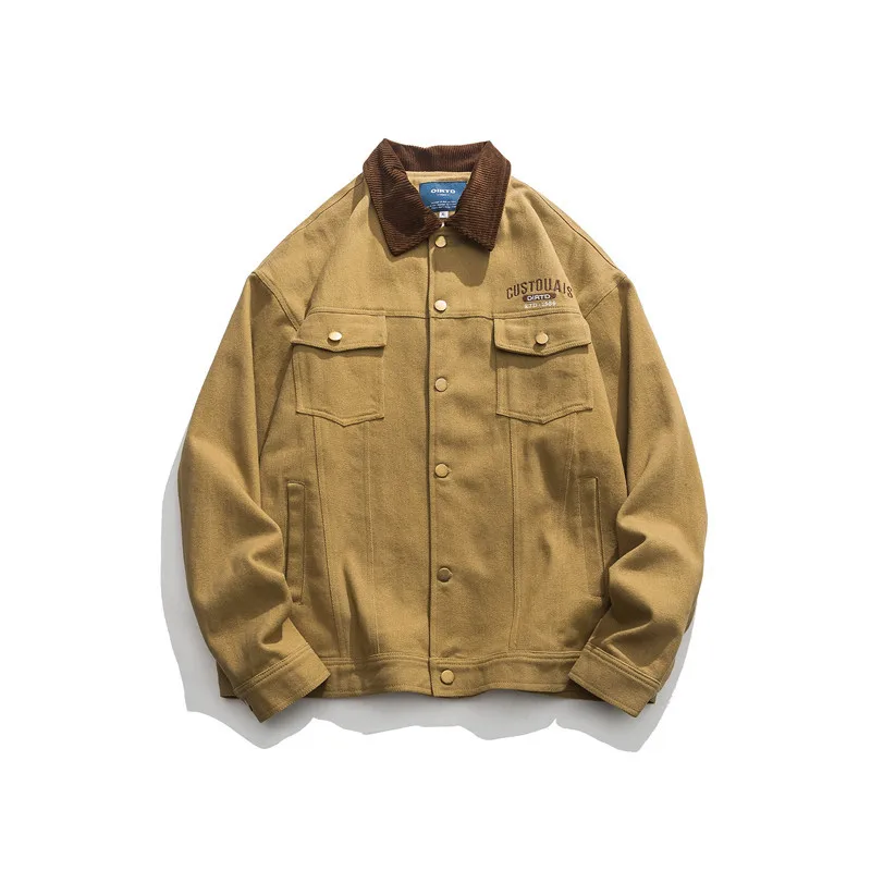

2025 Autumn Vintage Japanese Style Men's Color-coded Turn-down Collar Long Sleeve Cordoroy Casual Trendy Loose Coats Male Tops