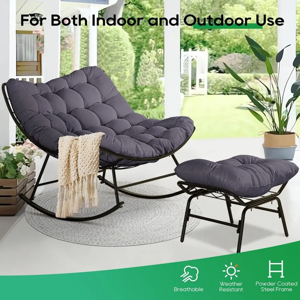 Outdoor & Indoor Egg Reading Recliner Chair, Oversized Royal Comfy Lounge Rocker with Large Cushion and Ottoman for Bedroom