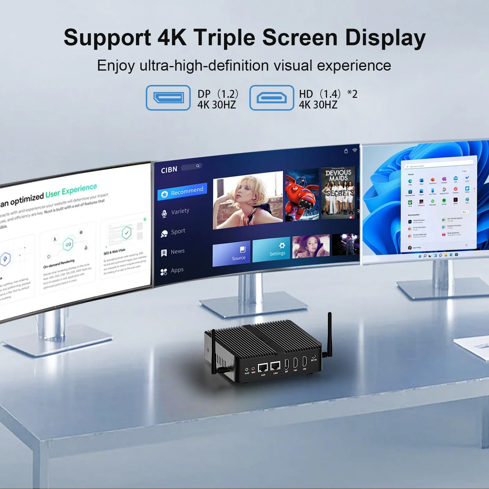 HYSTOU 팬리스 미니 PC 산업용 컴퓨터 OPNsense Pfsense Win 11 DIN 레일 소형 베어본 인텔 셀러론 N100 다양한 포트
