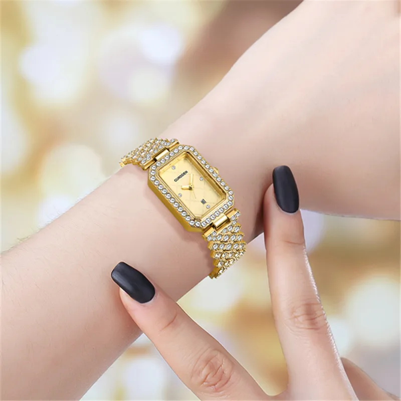 Original CURDDEN Brand Rectangular Watches For Ladiies Fashion Casual Alloy Band Diamond Luxury Quartz Watch Silver Montre Femme