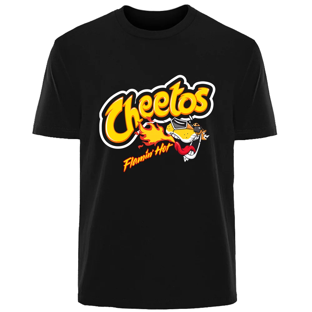 Personalidad divertida Cheetos impreso verano hombres 100% algodón cómodo transpirable moda casual camiseta hombres ropa de calle al aire libre