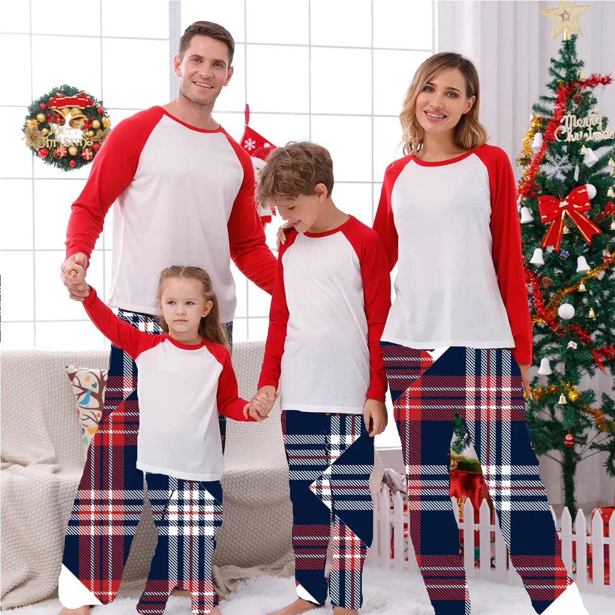 Cute Matching Outfits Sublimation Blanks Family Clothes Women Men Kids Tshirts Parent-Child Christmas Pajamas Set For DIY Print