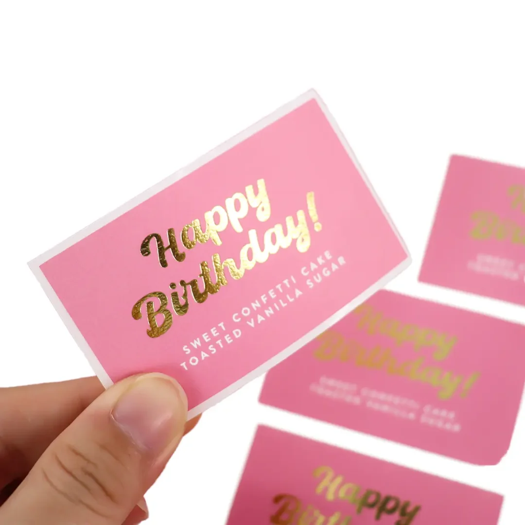 Custom Gold Foil Stamping Laminating Board Waterproof Vinyl Self-adhesive Labels for Gifts And Craft Packaging