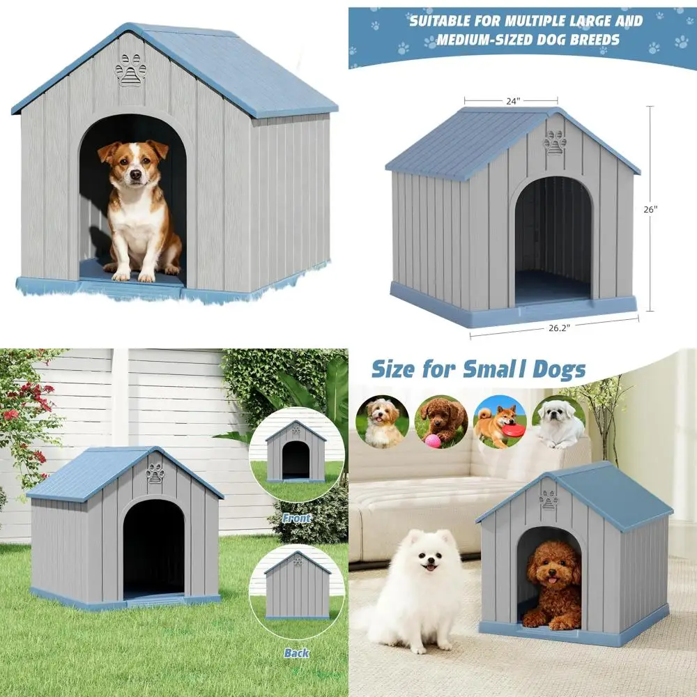 

Weatherproof Outdoor/Indoor Dog House for Small to Medium Dogs with Elevated Floor, Air Vents, Easy Assembly, Blue, 26.18L x 24.