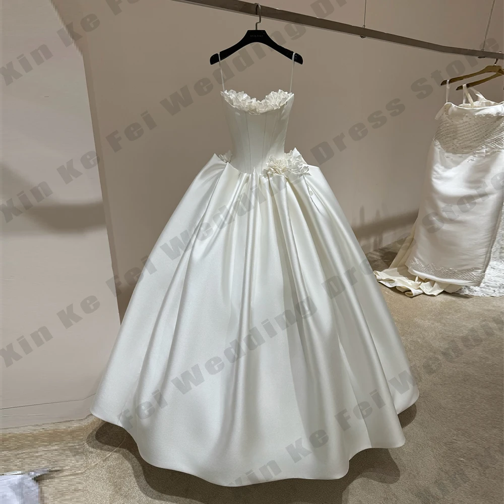 

Simple Women's Bridal Gowns Satin Sexy Off Shoulder Sleeveless Princess Wedding Dresses Formal Beach Ball Party Customized Robes