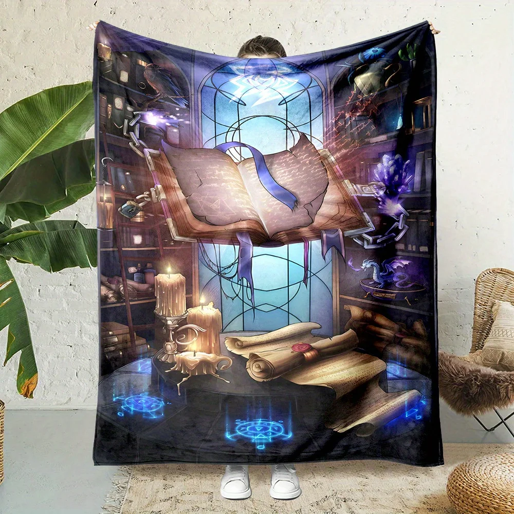 Oversized Mystic Magic Study Blanket Fantasy Occult Book Illustration Throw Cozy Arcane Library Decor Gift 150x200cm