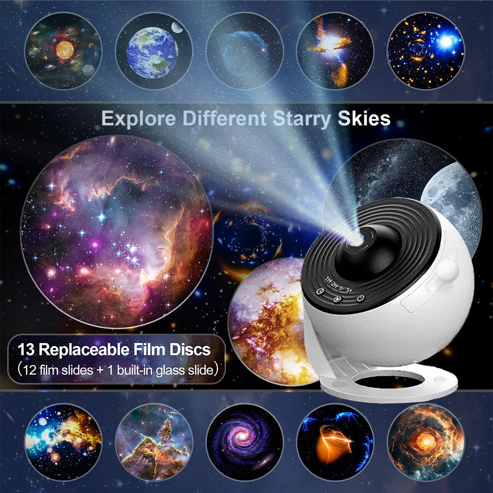 led宇宙銀河ライト-13-in-1-スタープロジェクター銀河ライト、天井ナイトライト銀河雰囲気照明（タイマー付き）、お部屋の装飾