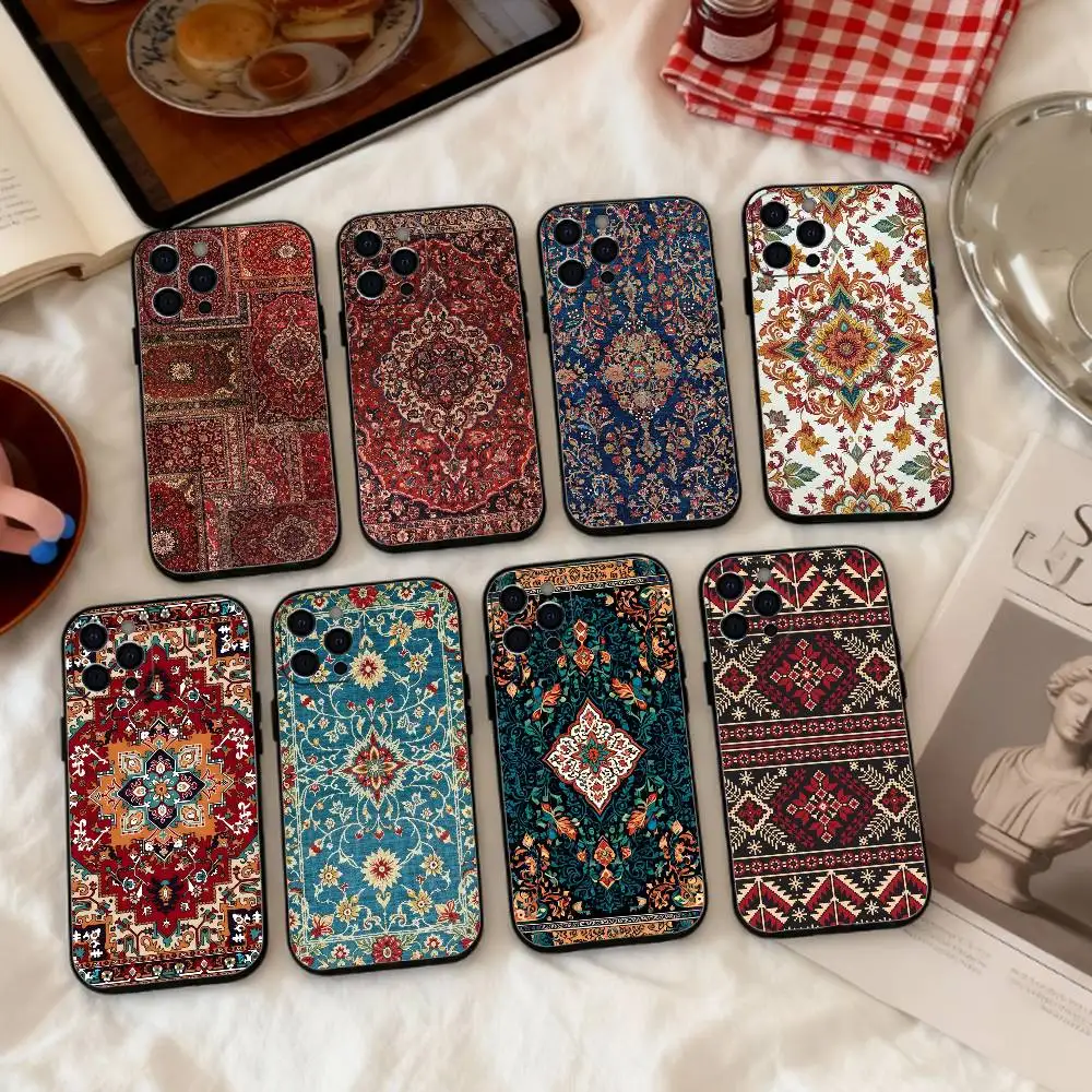

P-Persian Carpet Floral Pattern Phone Case Silicone Soft For IPhone 17 16 15 14 13 12 11 X XR Plus Pro Max Plus