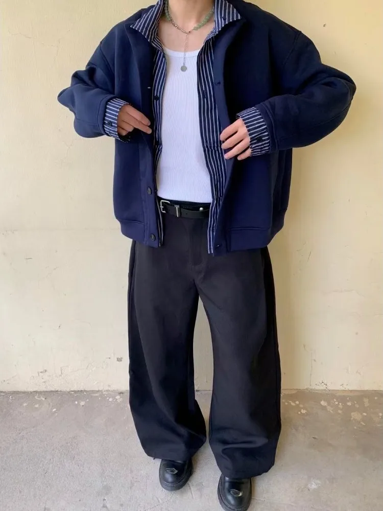 

Retro American Autumn Winter Jaet Hoodie Outerwear ex Simple Match All round Stand Collar Couple Sle Men Women