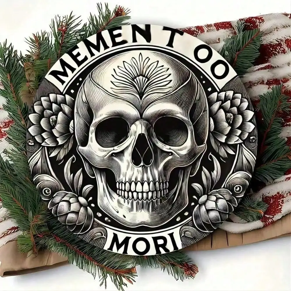 Vintage Aluminum Wall Art Retro Metal Sign 8x8 Rustic Decor Memento Mori