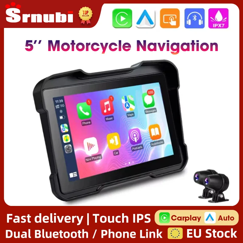 Srnubi 5 "Carplay Für Motorrad DVR Navigation GPS Drahtlose Android auto Dual HD 1080P Motorrad Kameras Recorder Dash cam BT