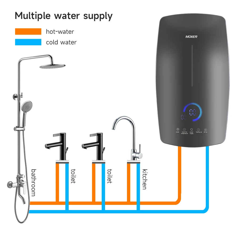 Professional 8800W 12KW Tankless Water Heater Instant Electric Geyser Bathroom Home Hotel Sink Kitchen Plastic Housing Shower