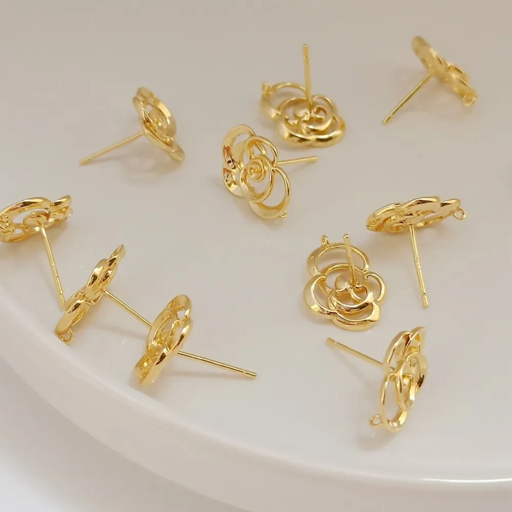 

14K Copper-gold-plated Flower Tray, Pearl Tray with Lifting Rings Ear Needles Self-made Handcrafted DIY Earrings Materials