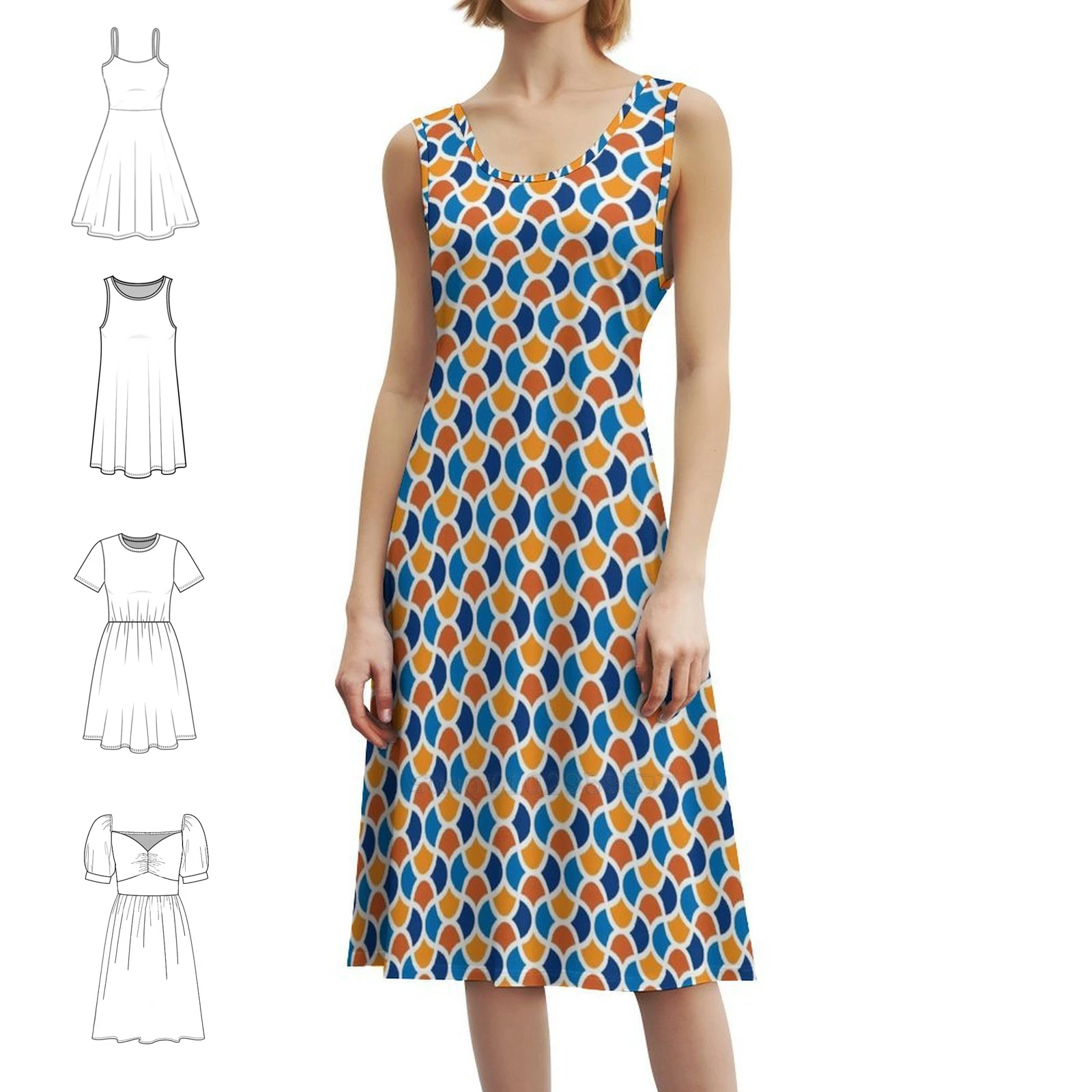 

Geometric Blue White And Orange Women's Hip Hop Streetwear Dress Graphic Print Party Club Wear Geometric Graphic Blue Orange