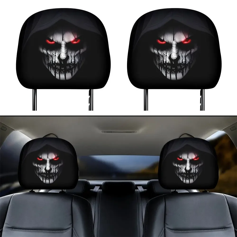 Grim Reaper Skull Car Headrest Covers 2pcs, Wear-Resistant & Washable, Car Atmosphere Headrest Covers