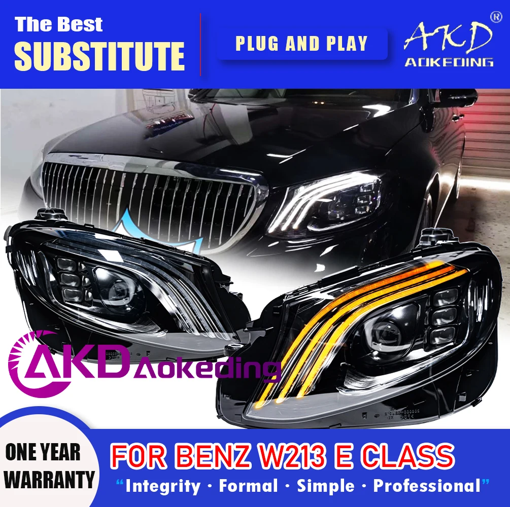 

Фара AKD для BENZ W213 светодиодный, фары 2016-2021, фары E200 E260 E300 DRL, сигнал поворота, дальний свет, объектив проектора Angel Eye