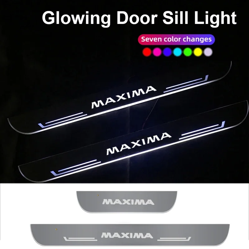 

Светящийся противоударный светильник Nissan Maxima с логотипом, педаль приветствия, окружающая неоновая декоративная пластина на пороге, аксессуары для движущейся лампы
