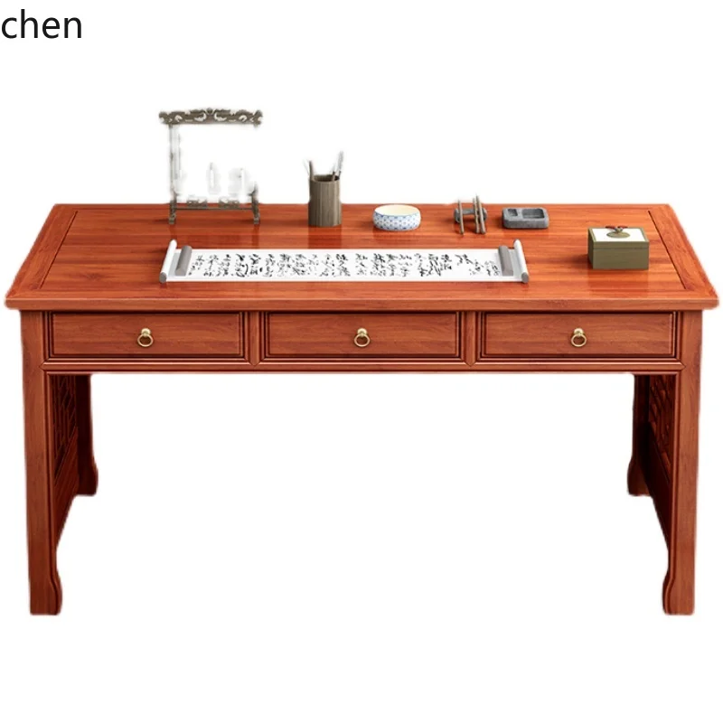 Biurko z litego drewna, chińskie rzeźbione biurko do pisania, stół do nauki, stół komputerowy z miejscem do przechowywania
