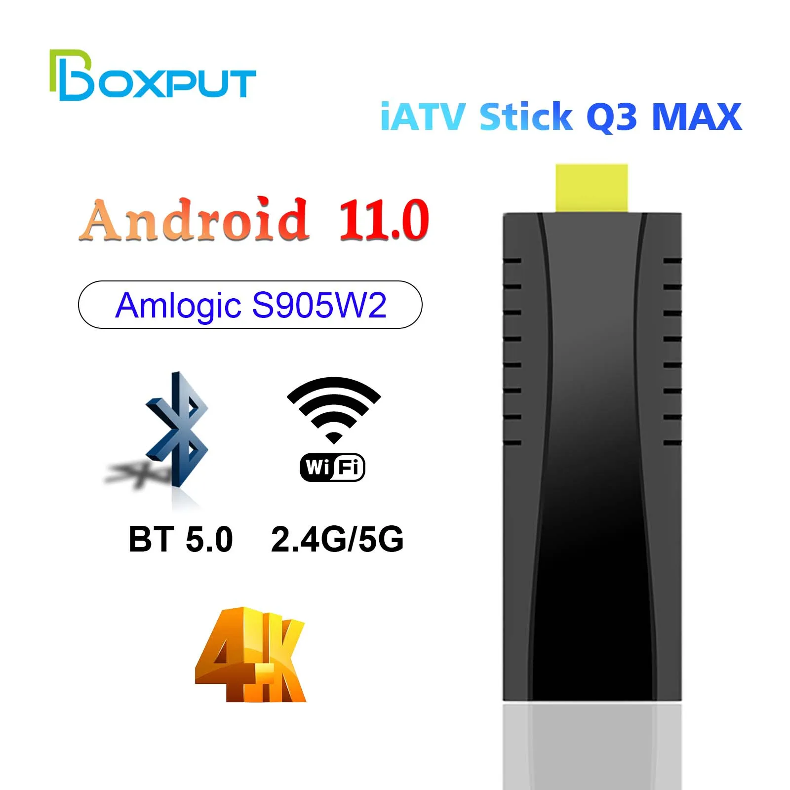 iATV Q3 MAX Mini TV Stick Android 11 Amlogic 905W2 Quad Core ARM Cortex A53 AV1 4K Video BT Voice Remote Smart TV Box 2GB 16GB