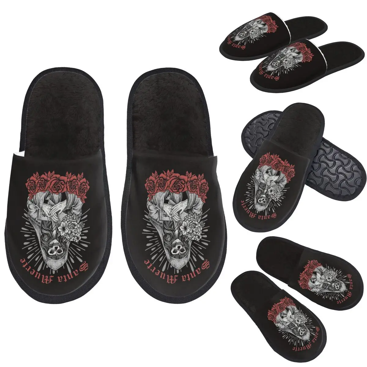

Custom Santa Muerte Spanish Slippers Memory Foam Warm Soft Women House Slipper Bedroom Cozy Shoes