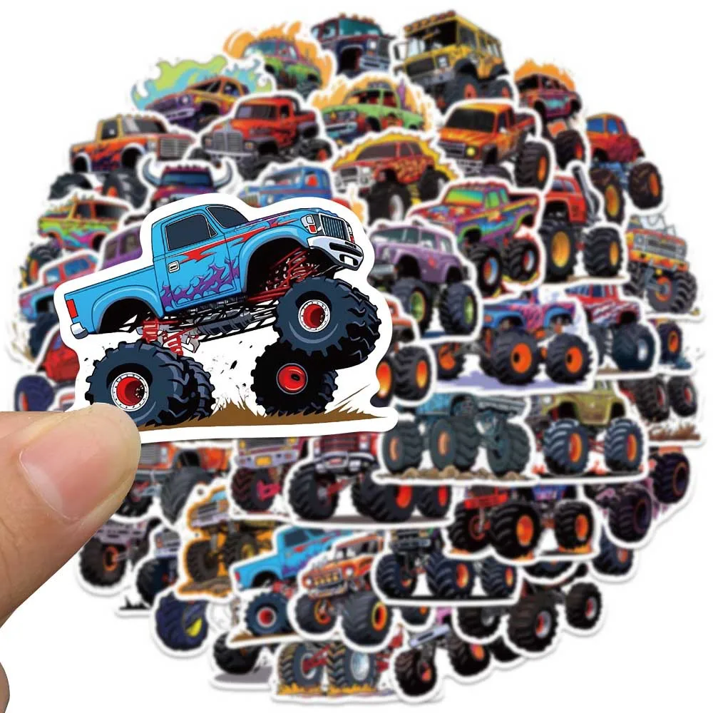 Autocollants waterproof motif Monster Truck, 10/50 pièces, stickers, mignon, pour bagages, ordinateur portable, skateboard, bouteille d'eau, téléphone, graffiti